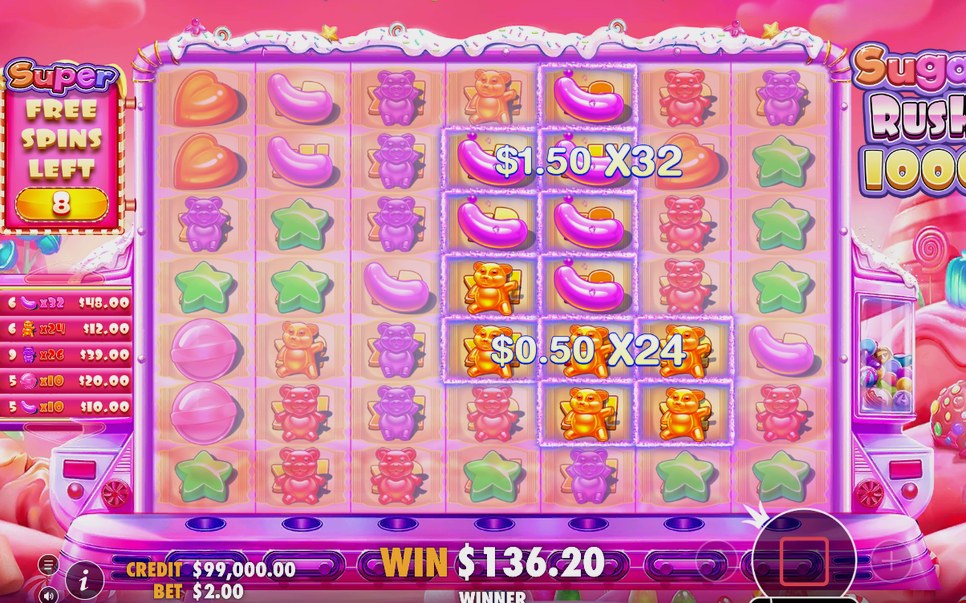 Winning cluster paid on the 7x7 grid