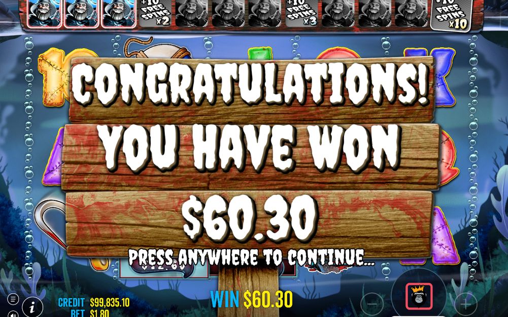 Win screen after a round that collected MONEY values
